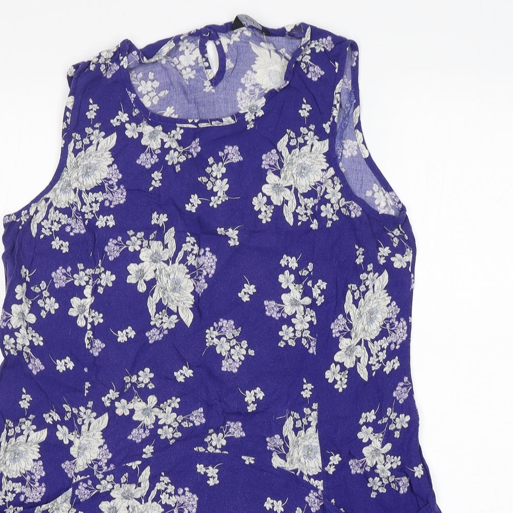 F&F Womens Blue Floral Viscose Basic Tank Size 14 Round Neck