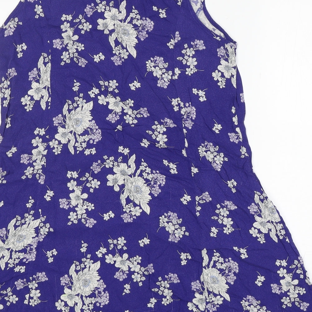 F&F Womens Blue Floral Viscose Basic Tank Size 14 Round Neck