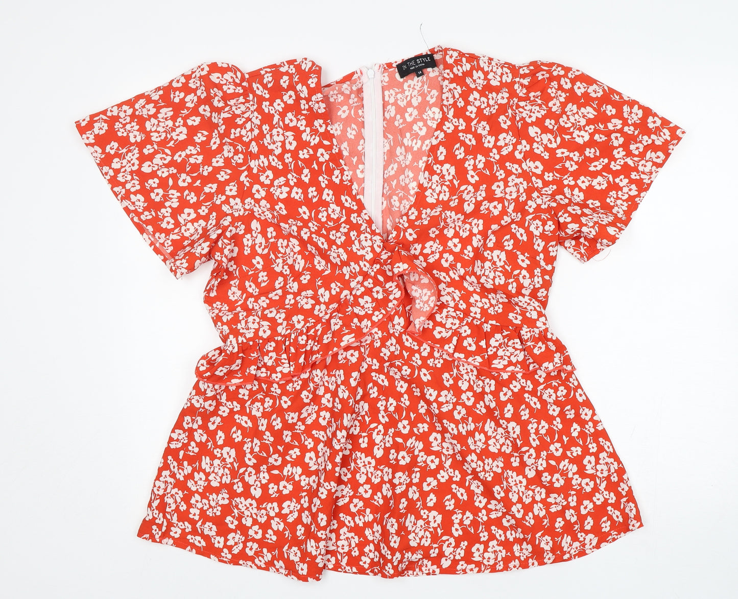In The Style  Womens Multicoloured Floral Polyester Basic Blouse Size 14 V-Neck