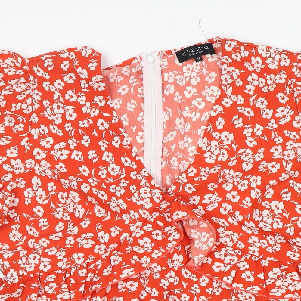 In The Style  Womens Multicoloured Floral Polyester Basic Blouse Size 14 V-Neck