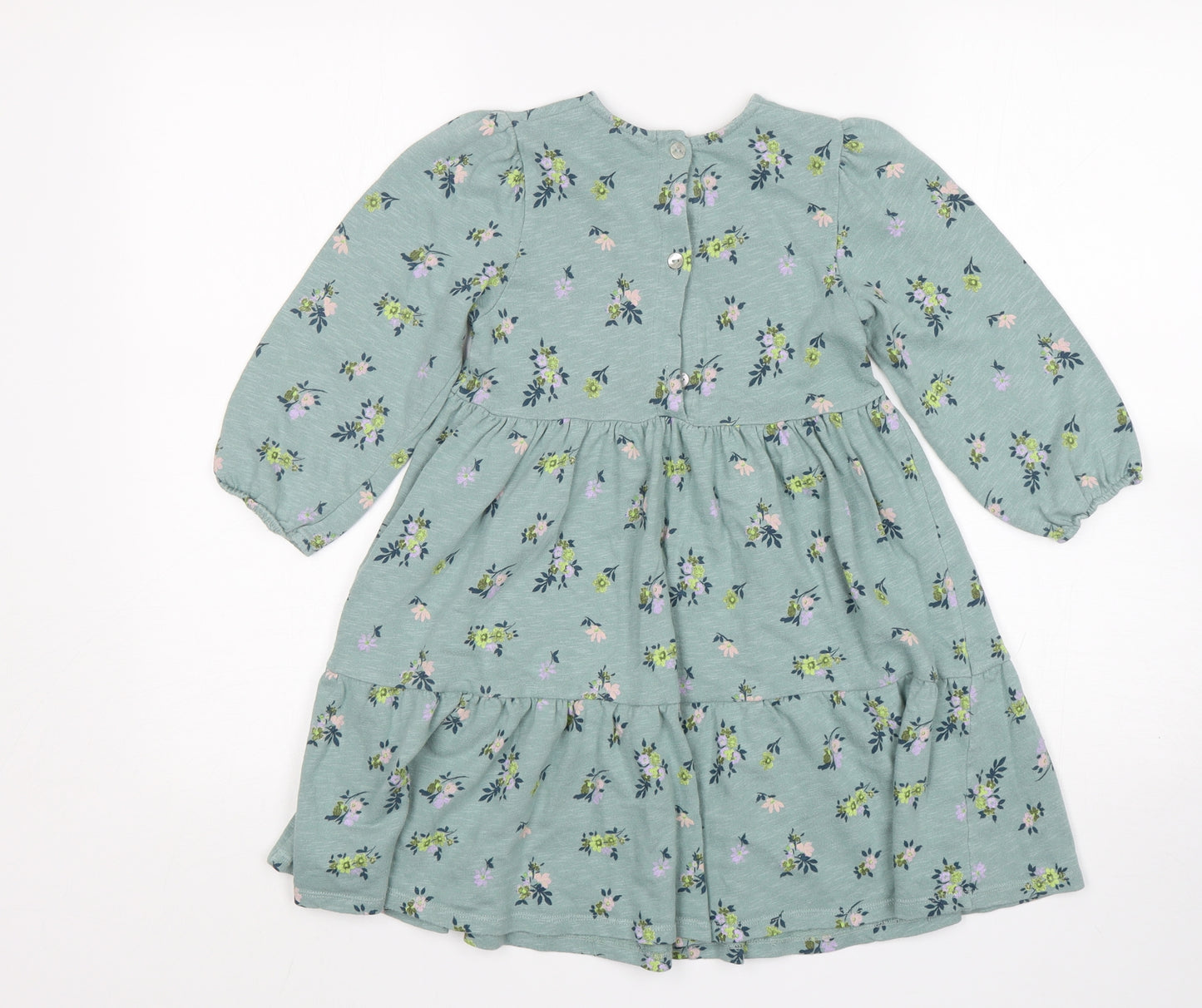 NEXT Girls Green Floral Cotton Jumper Dress  Size 4-5 Years  Round Neck