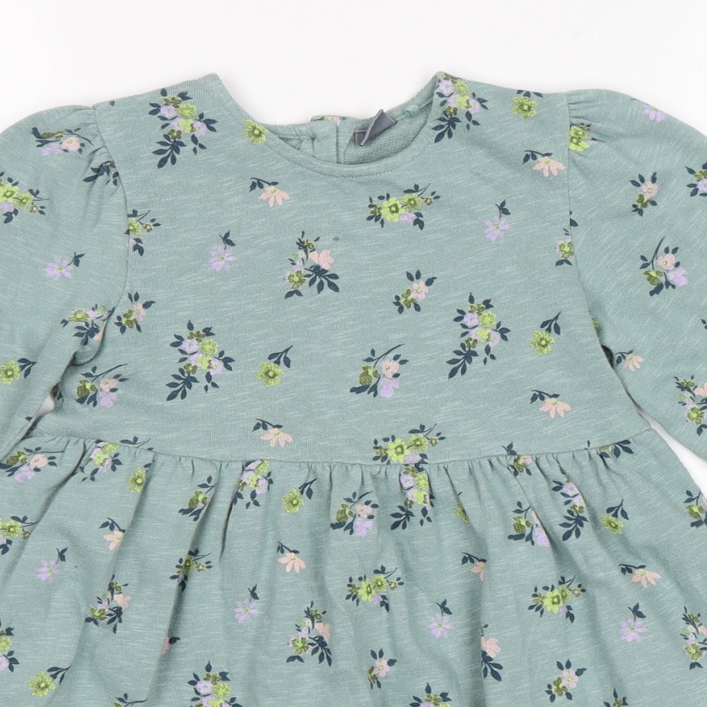 NEXT Girls Green Floral Cotton Jumper Dress  Size 4-5 Years  Round Neck