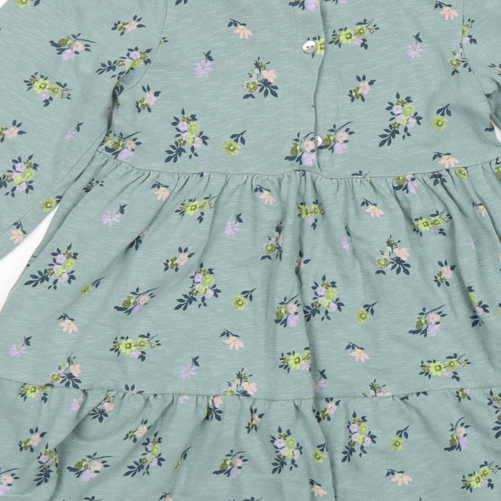 NEXT Girls Green Floral Cotton Jumper Dress  Size 4-5 Years  Round Neck