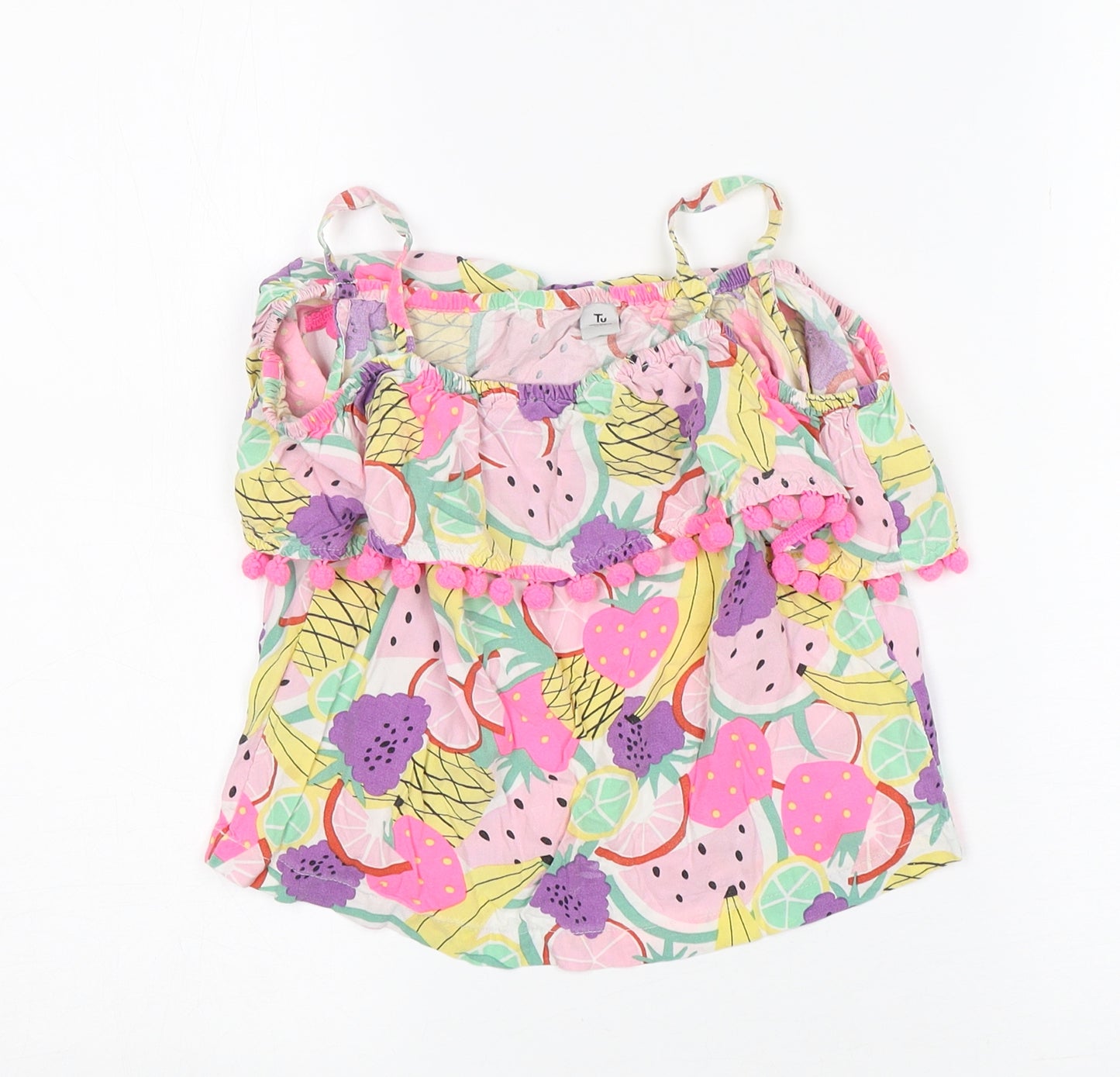 TU Girls Multicoloured Floral Viscose Basic Tank Size 8 Years Off the Shoulder