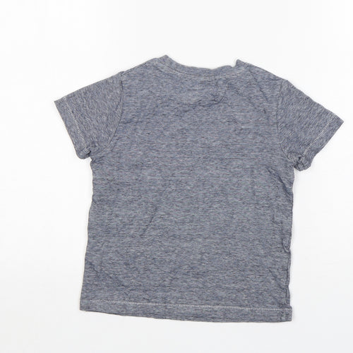 M&S Boys Blue Striped Cotton Basic T-Shirt Size 3-4 Years Round Neck