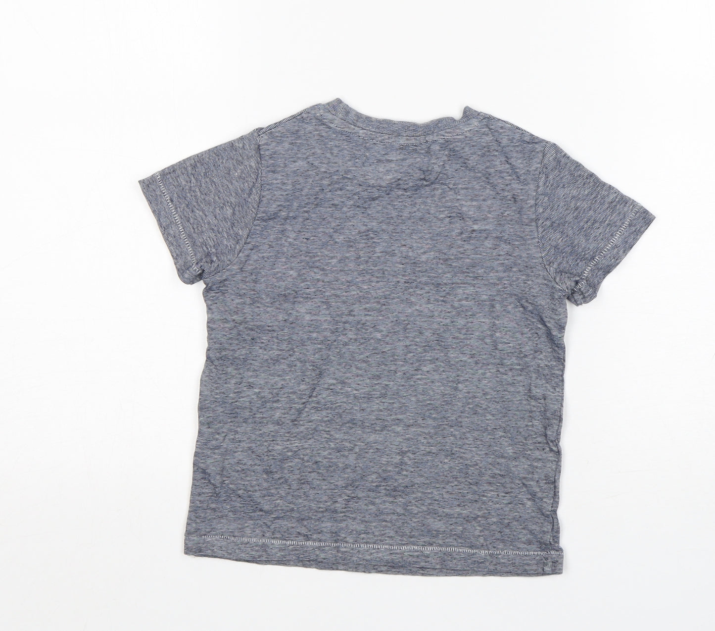 M&S Boys Blue Striped Cotton Basic T-Shirt Size 3-4 Years Round Neck