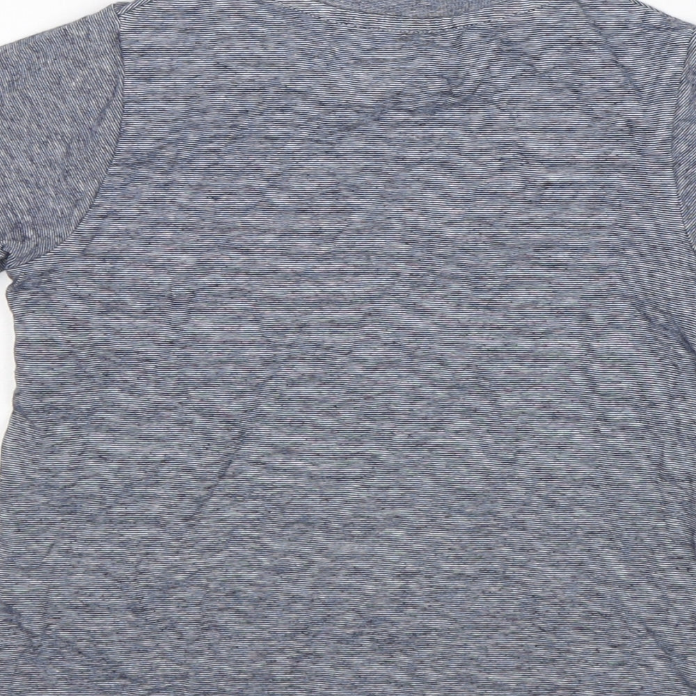 M&S Boys Blue Striped Cotton Basic T-Shirt Size 3-4 Years Round Neck