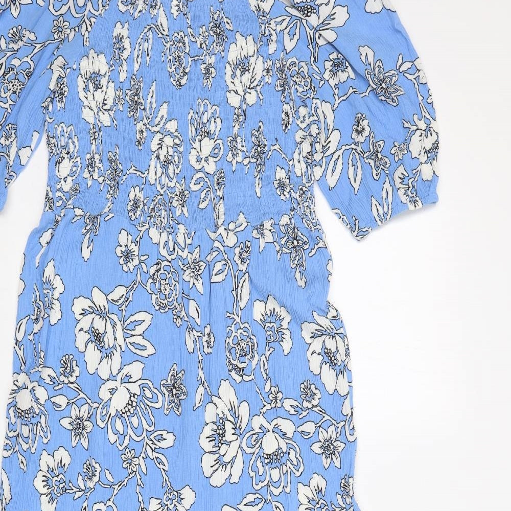 Roman Womens Blue Floral Viscose A-Line  Size 14  Round Neck