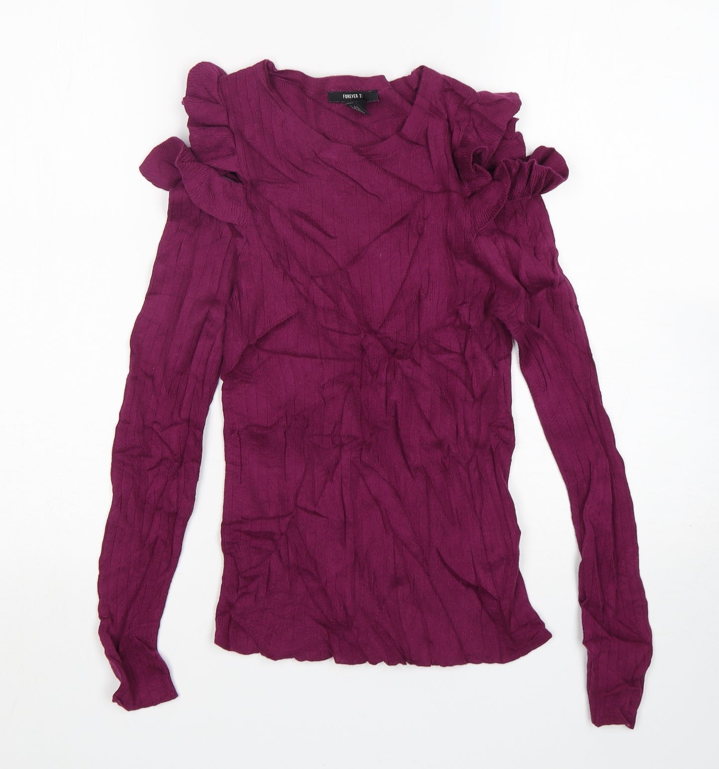 FOREVER 21 Womens Purple Round Neck  Cotton Pullover Jumper Size L