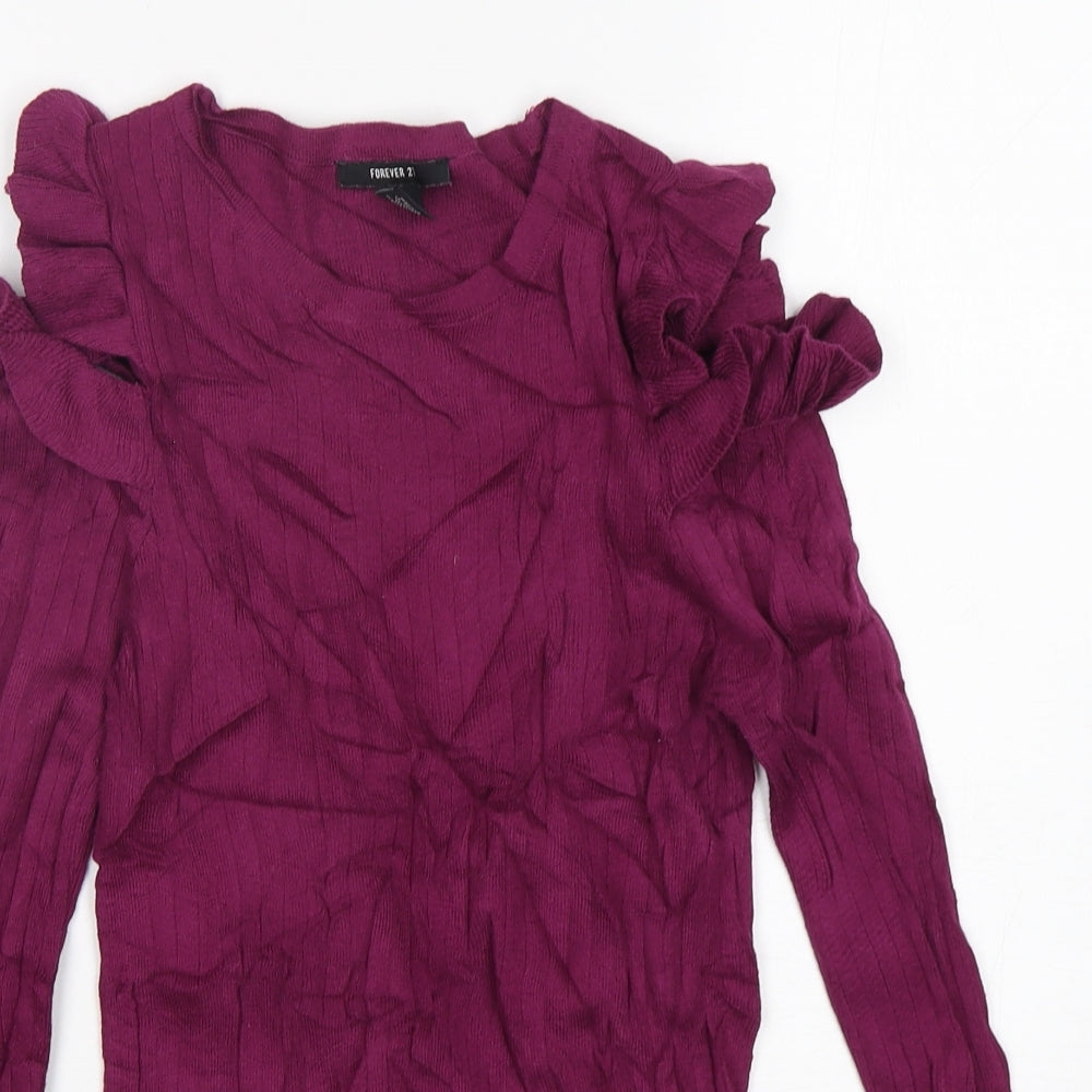 FOREVER 21 Womens Purple Round Neck  Cotton Pullover Jumper Size L