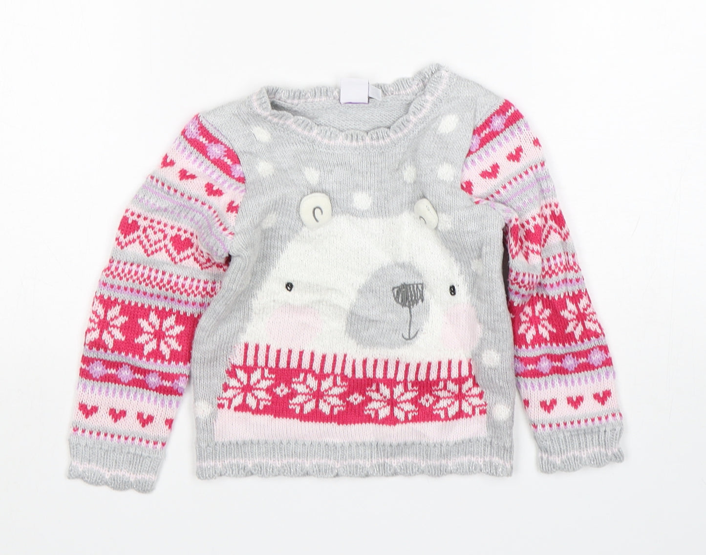 Mini Club Girls Multicoloured Fair Isle Acrylic Pullover Jumper Size 12-18 Months   - Polar Bear
