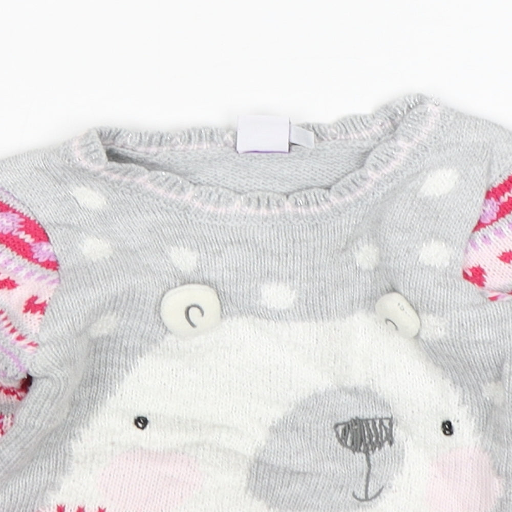 Mini Club Girls Multicoloured Fair Isle Acrylic Pullover Jumper Size 12-18 Months   - Polar Bear