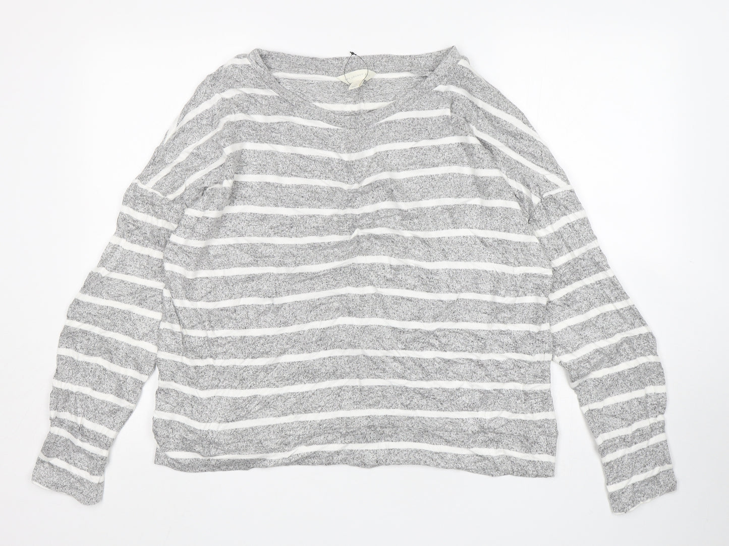 M&S Womens Grey Striped Viscose Top Pyjama Top Size 16