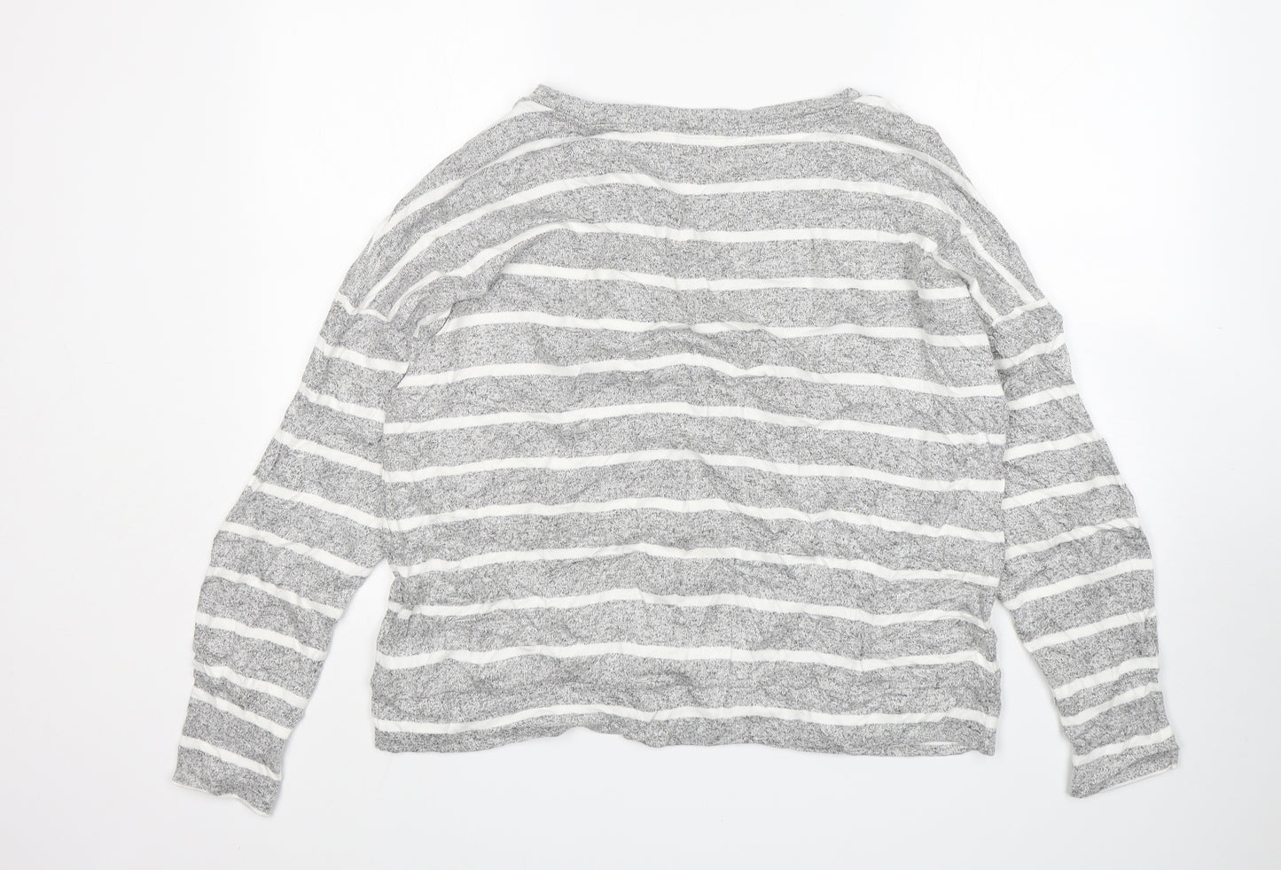 M&S Womens Grey Striped Viscose Top Pyjama Top Size 16