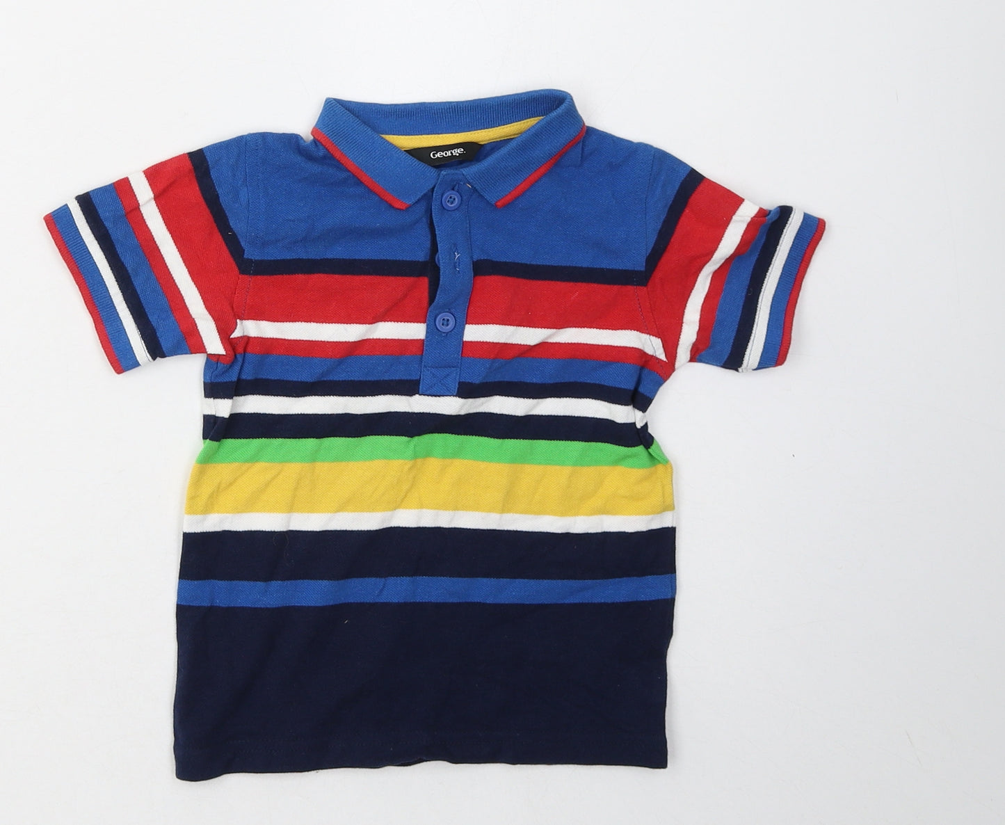 George Boys Multicoloured Striped Cotton Basic Polo Size 2-3 Years Collared Button