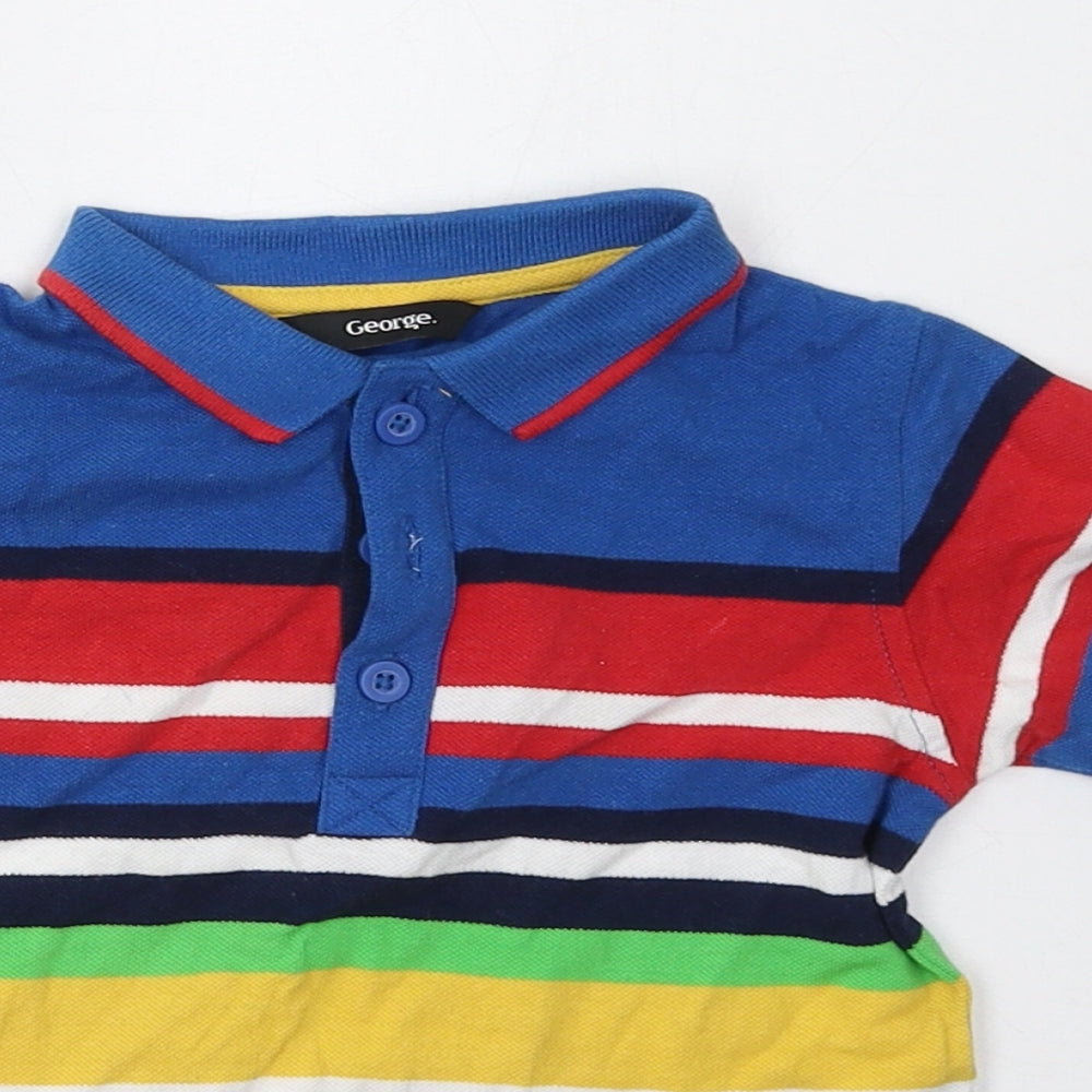 George Boys Multicoloured Striped Cotton Basic Polo Size 2-3 Years Collared Button