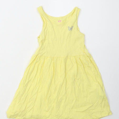 H&M Girls Yellow  Cotton A-Line  Size 2-3 Years  Crew Neck Pullover - Butterfly Print