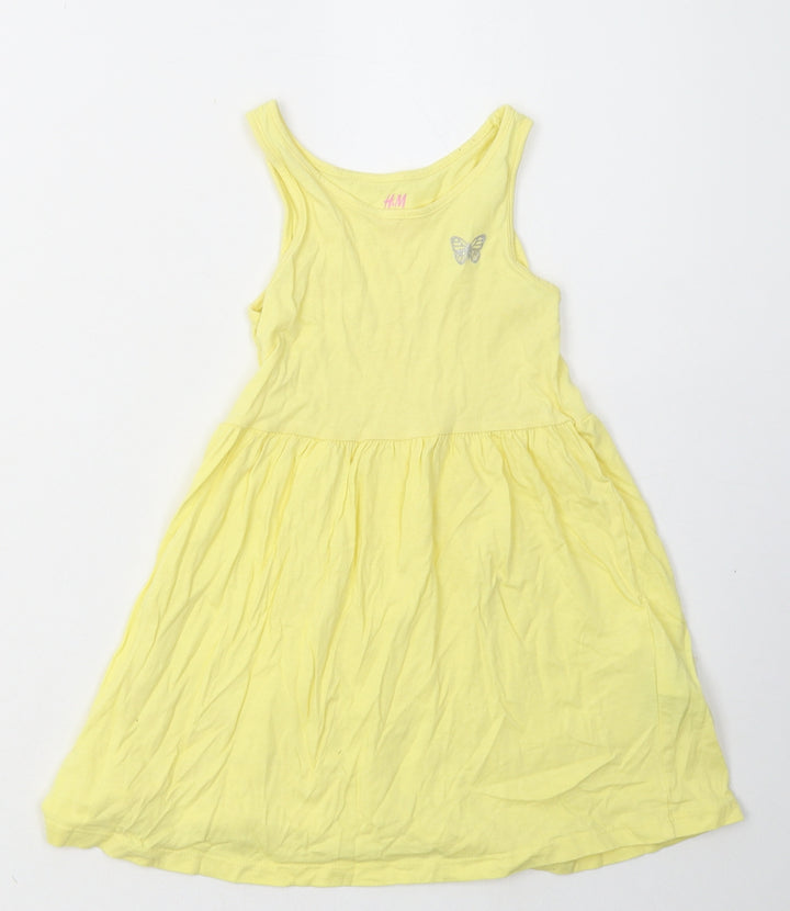 H&M Girls Yellow  Cotton A-Line  Size 2-3 Years  Crew Neck Pullover - Butterfly Print