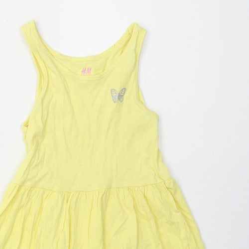 H&M Girls Yellow  Cotton A-Line  Size 2-3 Years  Crew Neck Pullover - Butterfly Print