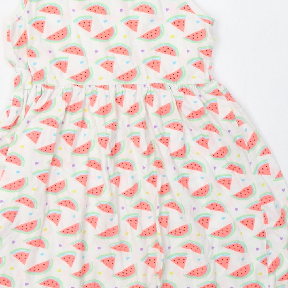 Primark Girls White Geometric Cotton A-Line  Size 6-7 Years  Crew Neck Pullover - Watermelon Print