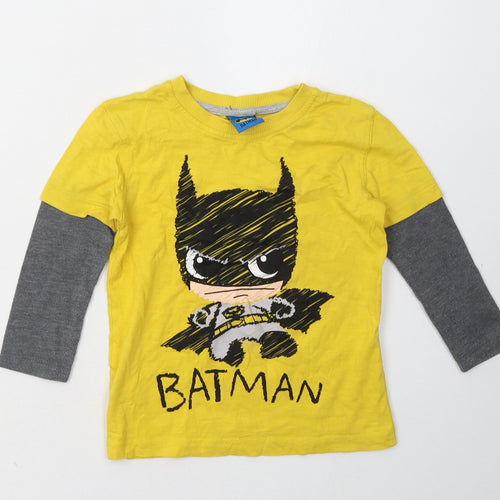George Boys Yellow  Cotton Basic Casual Size 2 Years Crew Neck Pullover - batman