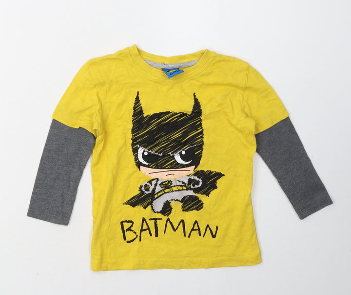 George Boys Yellow  Cotton Basic Casual Size 2 Years Crew Neck Pullover - batman
