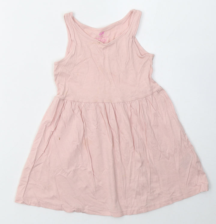H&M Girls Pink  Cotton A-Line  Size 2-3 Years  Scoop Neck Pullover