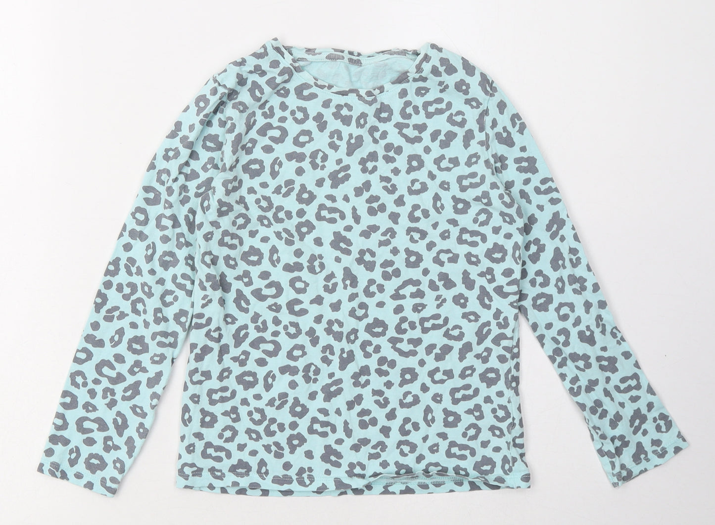 F&F Girls Blue Animal Print Cotton Basic Casual Size 8-9 Years Crew Neck Pullover