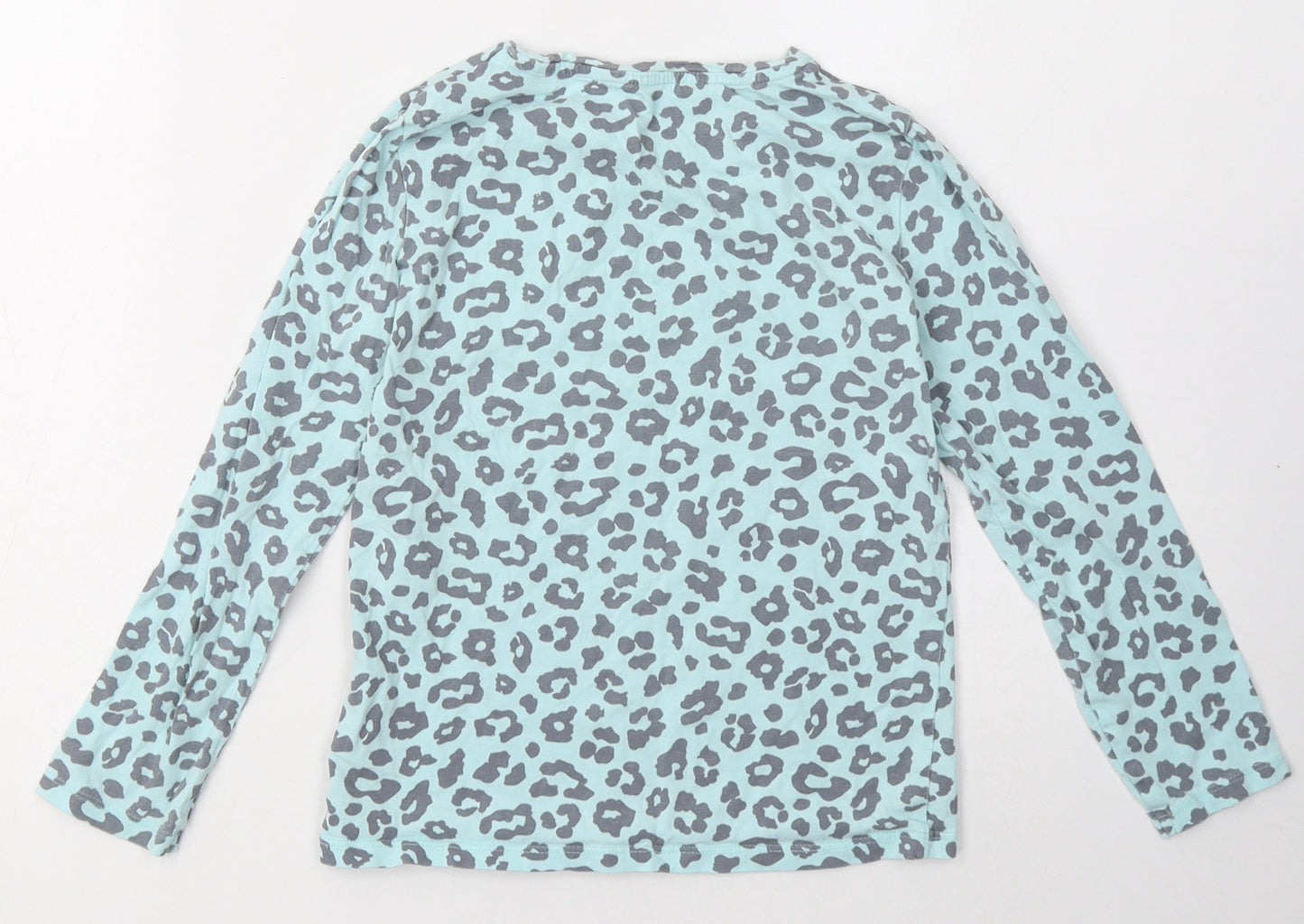 F&F Girls Blue Animal Print Cotton Basic Casual Size 8-9 Years Crew Neck Pullover