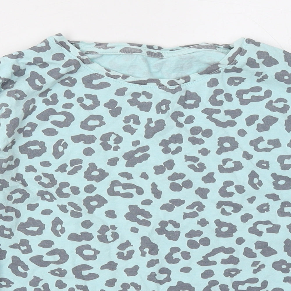 F&F Girls Blue Animal Print Cotton Basic Casual Size 8-9 Years Crew Neck Pullover