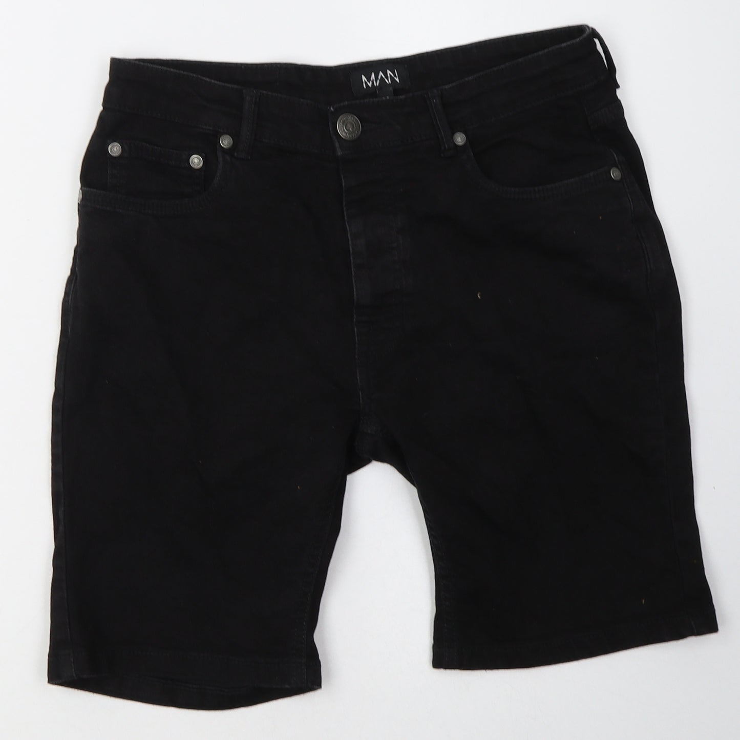 Boohoo Man Mens Black  Cotton Bermuda Shorts Size 32 L8 in Regular Button