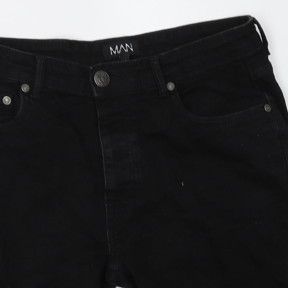 Boohoo Man Mens Black  Cotton Bermuda Shorts Size 32 L8 in Regular Button