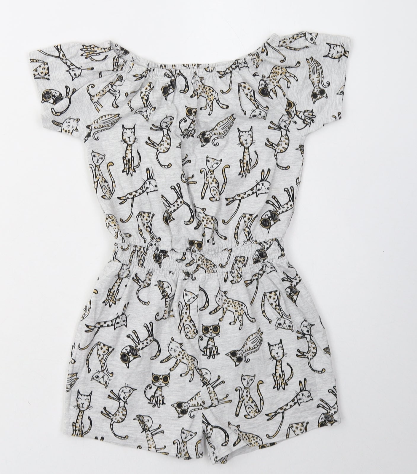 Nutmeg Girls Grey Animal Print Cotton Playsuit One-Piece Size 8-9 Years  Pullover