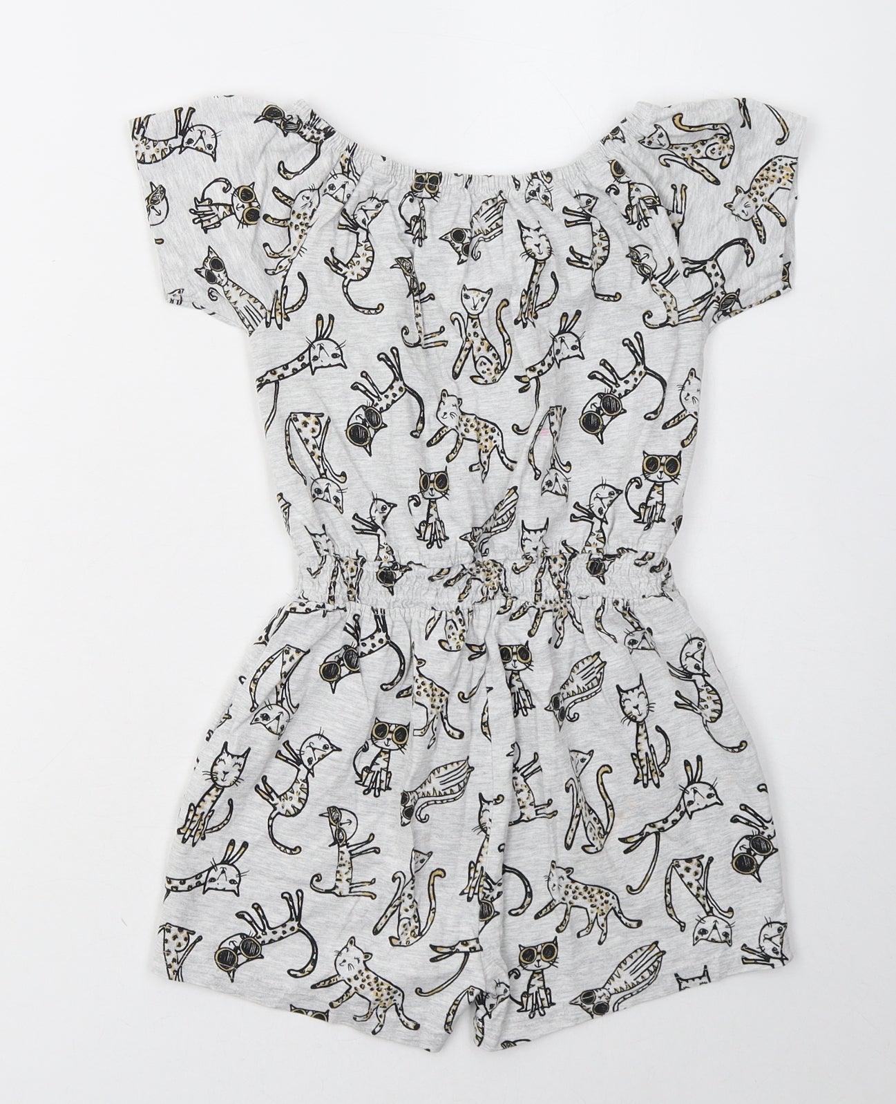 Nutmeg Girls Grey Animal Print Cotton Playsuit One-Piece Size 8-9 Years  Pullover