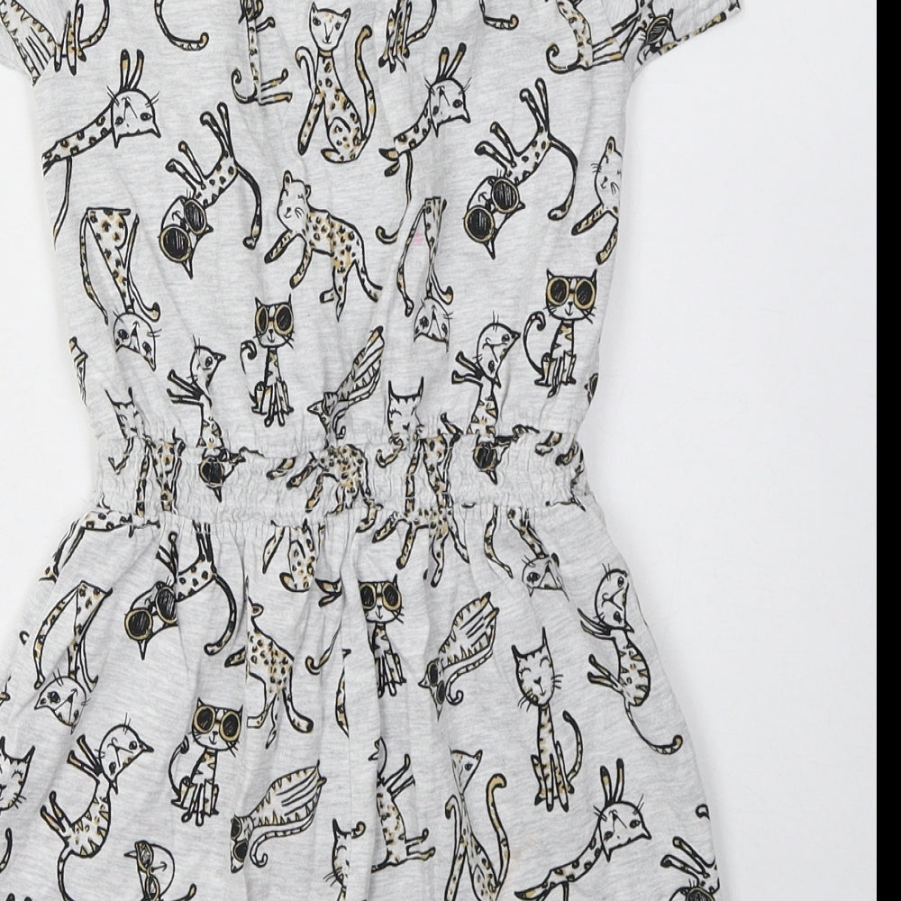 Nutmeg Girls Grey Animal Print Cotton Playsuit One-Piece Size 8-9 Years  Pullover