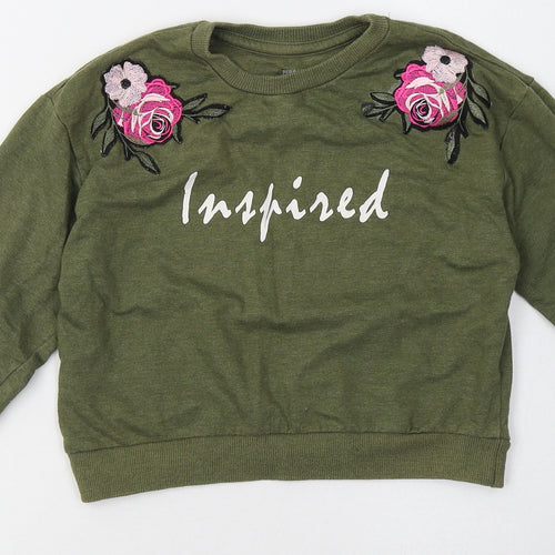 pep&co Girls Green Floral Cotton Pullover Sweatshirt Size 7-8 Years  Pullover - inspired