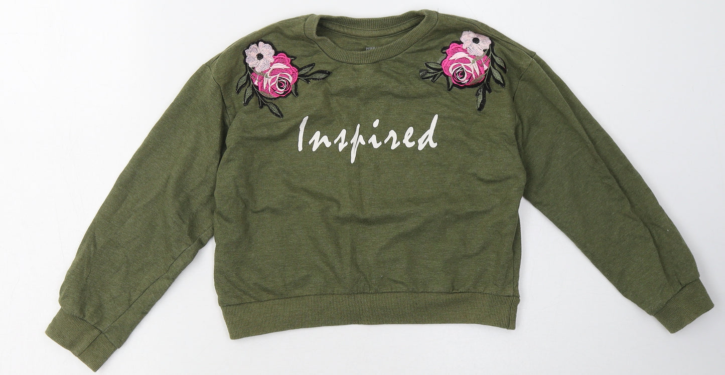 pep&co Girls Green Floral Cotton Pullover Sweatshirt Size 7-8 Years  Pullover - inspired
