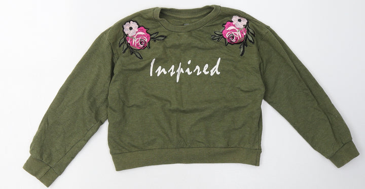 pep&co Girls Green Floral Cotton Pullover Sweatshirt Size 7-8 Years  Pullover - inspired