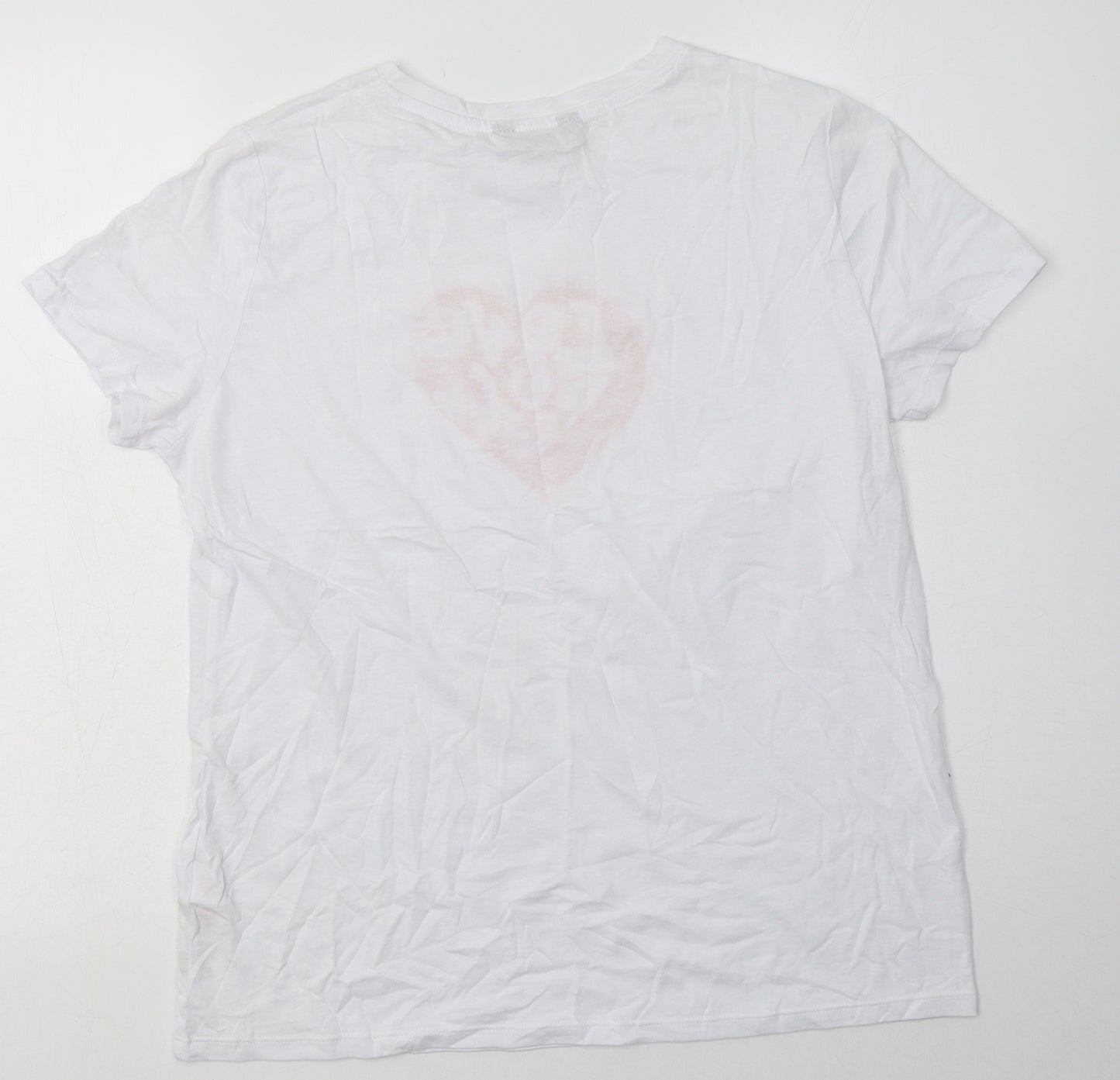 New Look Womens White  Cotton Basic T-Shirt Size 12 Crew Neck - love & peace