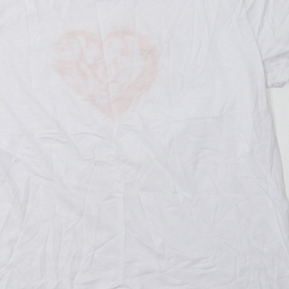 New Look Womens White  Cotton Basic T-Shirt Size 12 Crew Neck - love & peace