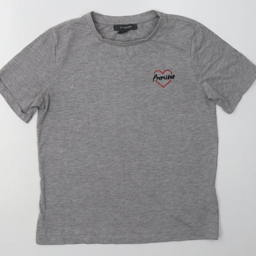 Primark Womens Grey  Cotton Basic T-Shirt Size 10 Crew Neck - promises