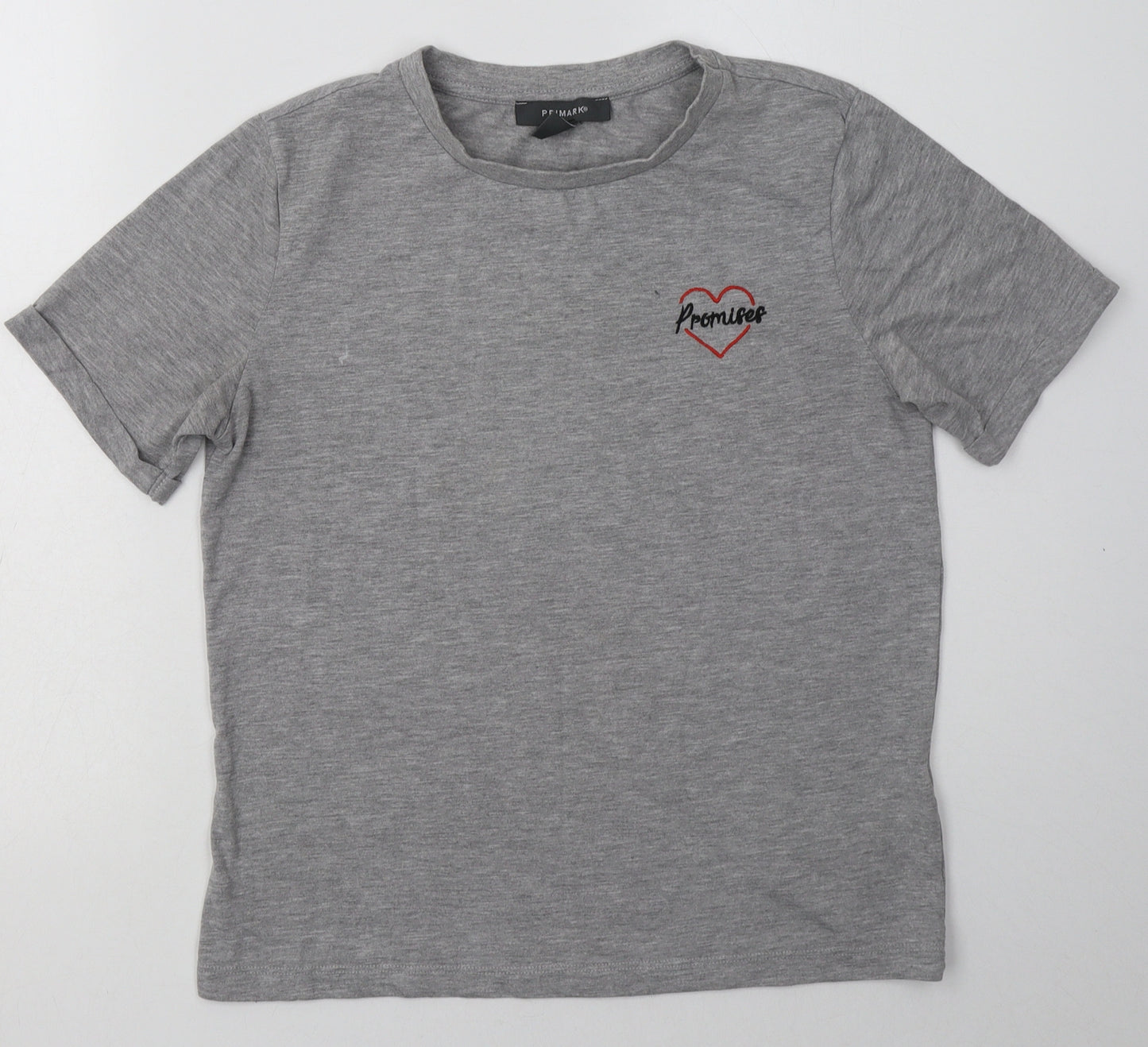 Primark Womens Grey  Cotton Basic T-Shirt Size 10 Crew Neck - promises