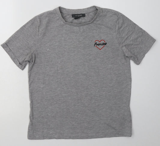 Front view of Primark women’s grey cotton basic t-shirt, size UK 10, crew neck - promises