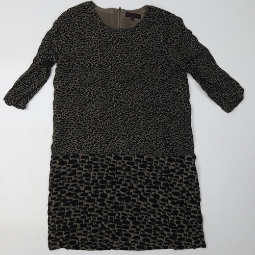Great Plains Womens Brown Geometric Polyester A-Line  Size M  Crew Neck Zip