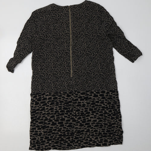 Great Plains Womens Brown Geometric Polyester A-Line  Size M  Crew Neck Zip