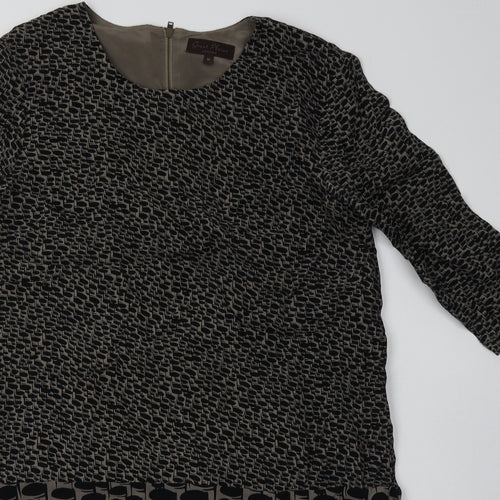 Great Plains Womens Brown Geometric Polyester A-Line  Size M  Crew Neck Zip