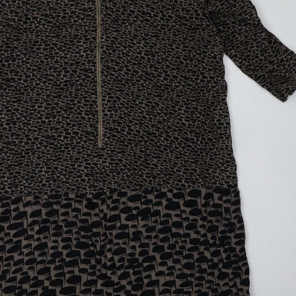 Great Plains Womens Brown Geometric Polyester A-Line  Size M  Crew Neck Zip