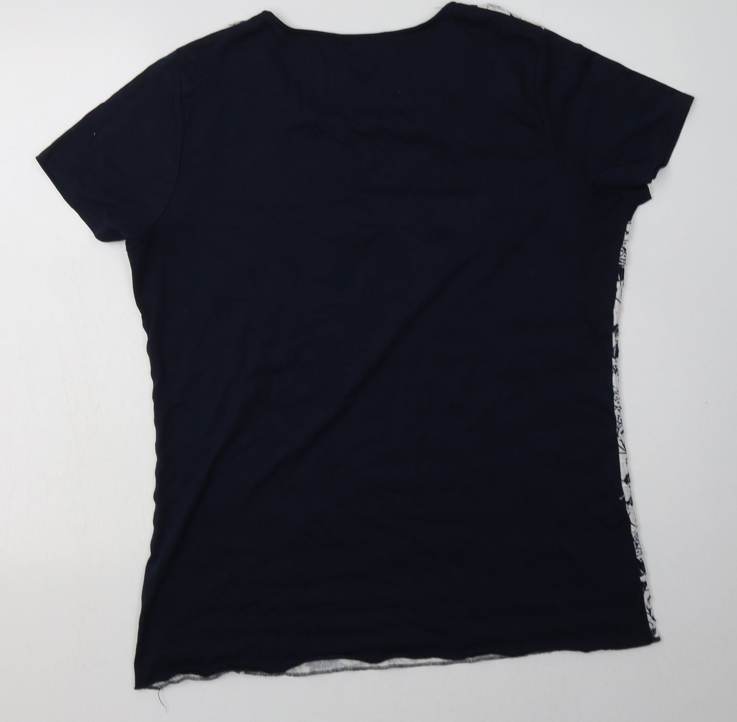 originlas Womens Blue Floral Polyester Basic T-Shirt Size 18 Crew Neck