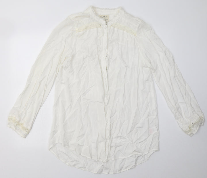 River Island Womens White  Viscose Basic Button-Up Size 12 V-Neck