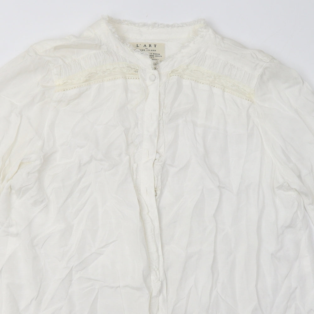 River Island Womens White  Viscose Basic Button-Up Size 12 V-Neck